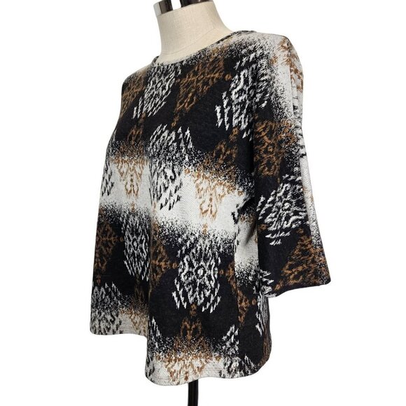 Pure Essence Urbanology Stretch Sweater Knit Top Medium Black Brown White Nordic - Picture 4 of 9